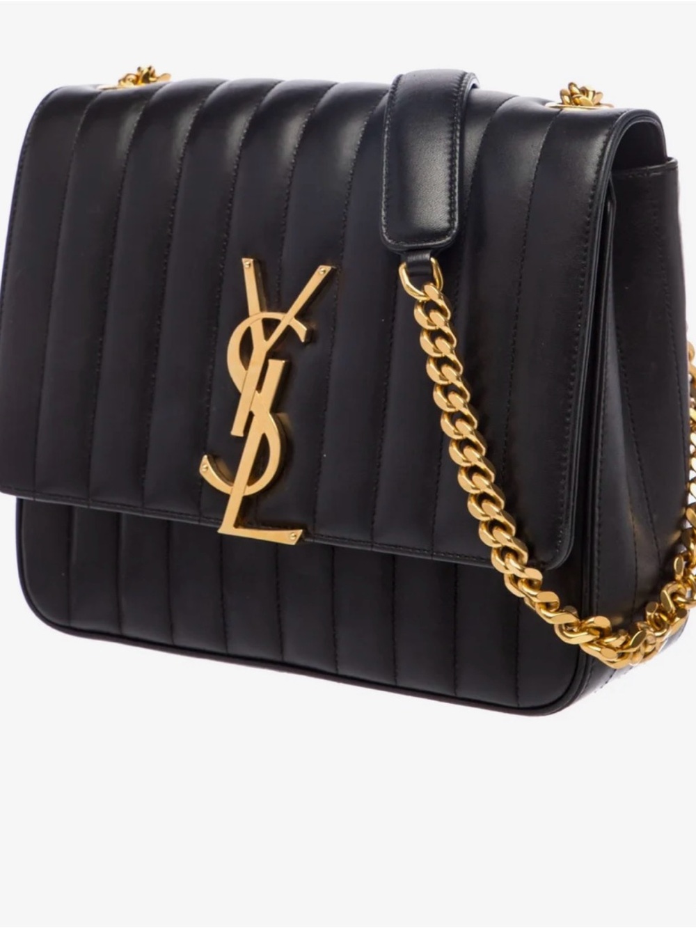 Saint Laurent Black Quilted Leather Shoulder Bag with Gold Chain and YSL Logo